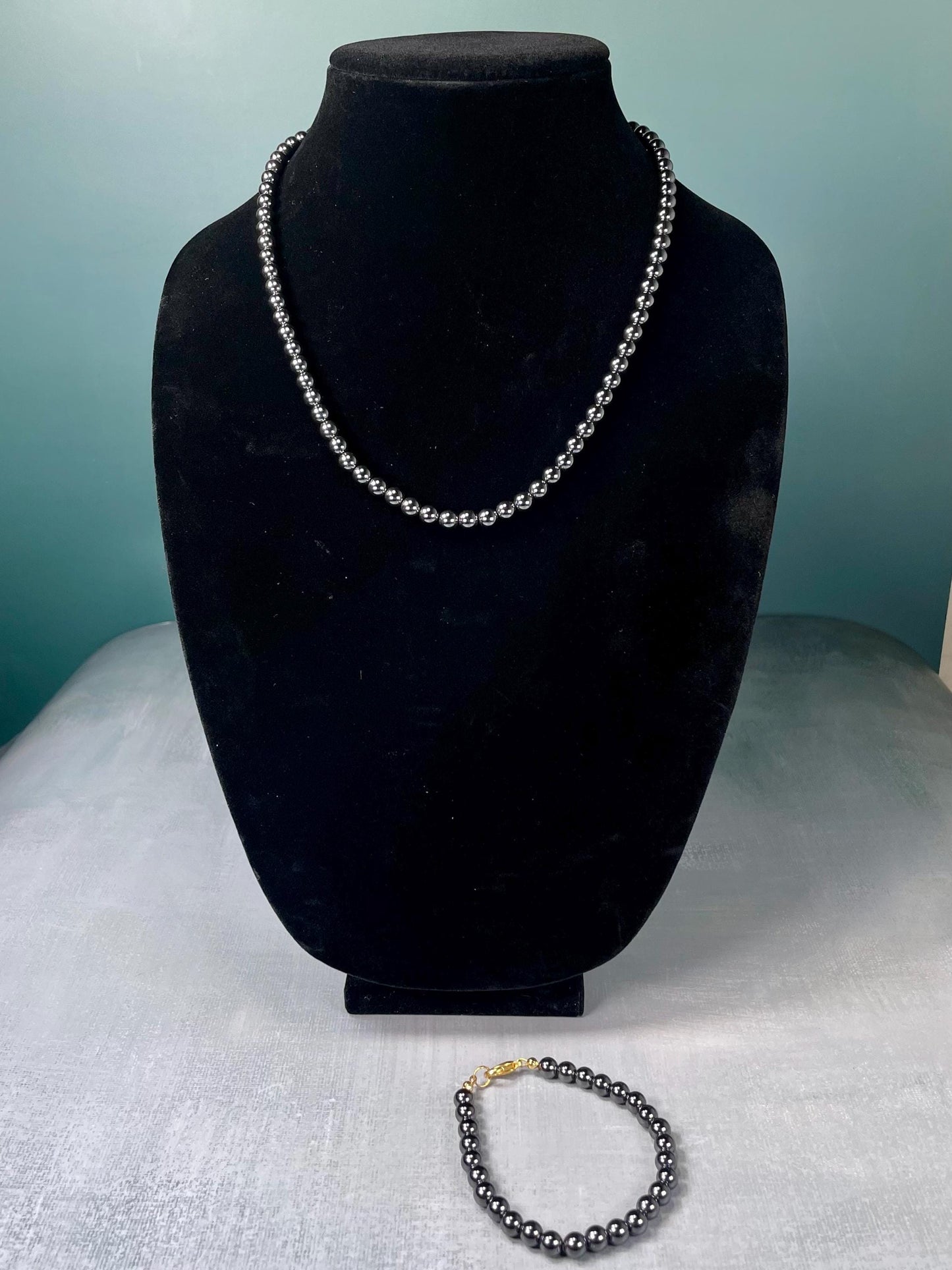 Hematite Beaded Necklace and Bracelet Set