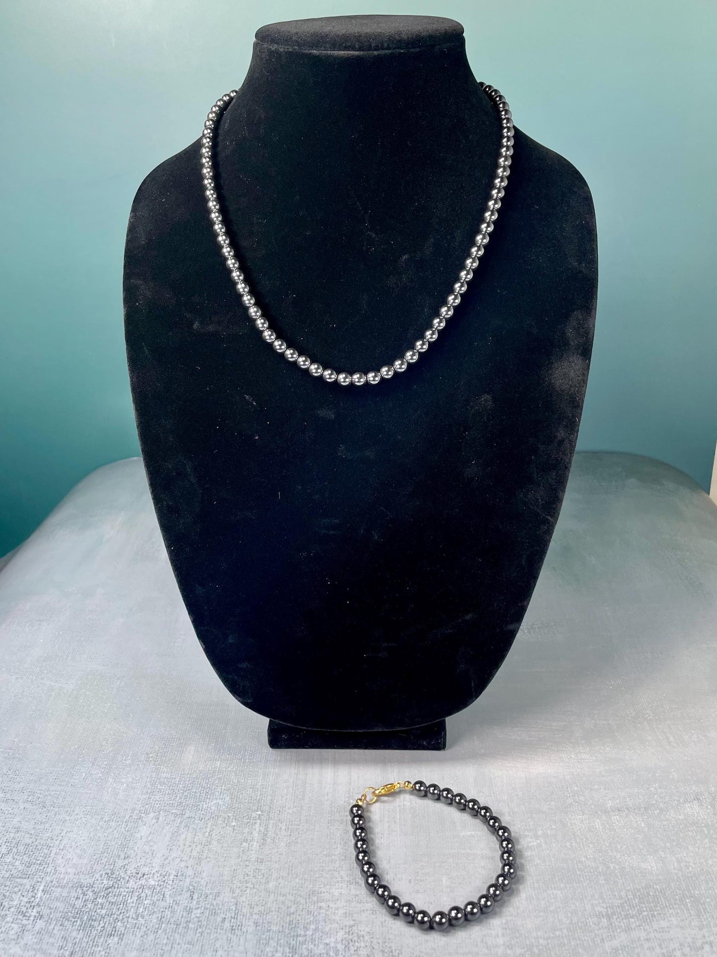 Hematite Beaded Necklace and Bracelet Set