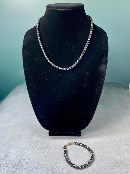 Hematite Beaded Necklace and Bracelet Set
