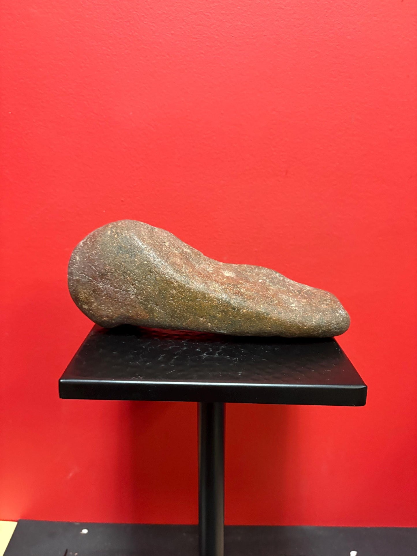 Beautiful 8 inch tall indigenous first nations, British Columbian old old old plummet stone tool  wonderful patina   shape like a foot