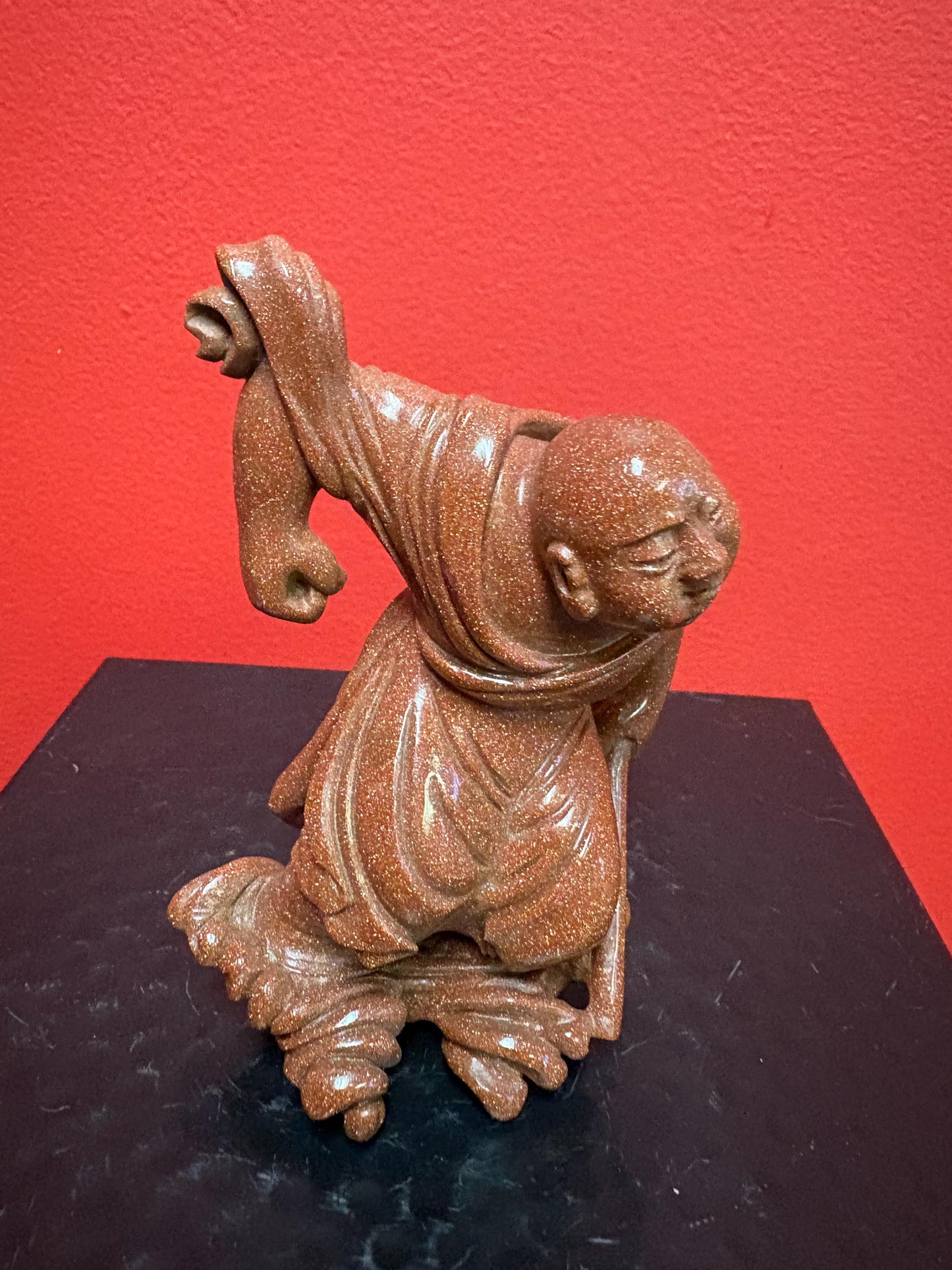 Beautiful antique 4 inch Chinese gold stone figure of a warrior  great condition and very unusual estate piece