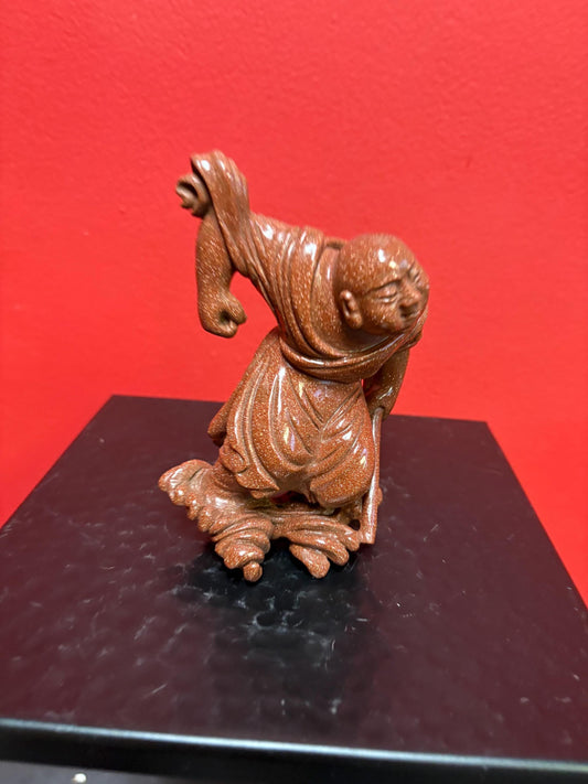 Beautiful antique 4 inch Chinese gold stone figure of a warrior  great condition and very unusual estate piece