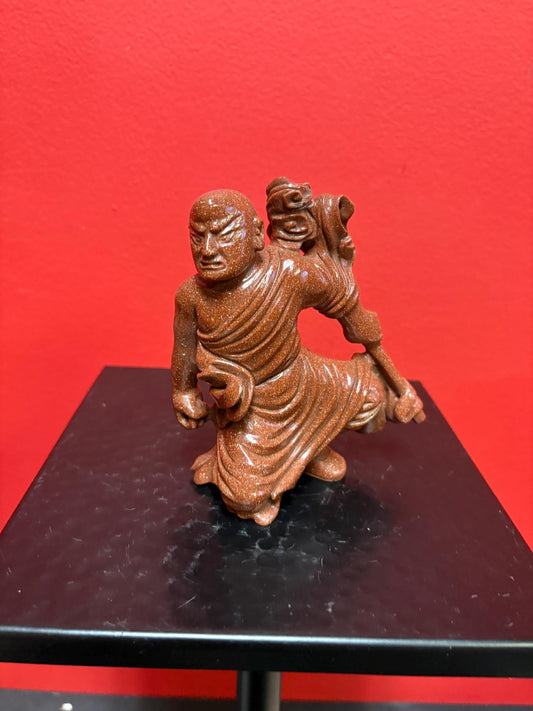 Beautiful antique 5 inch Chinese gold stone figure of a warrior  great condition and very unusual estate piece