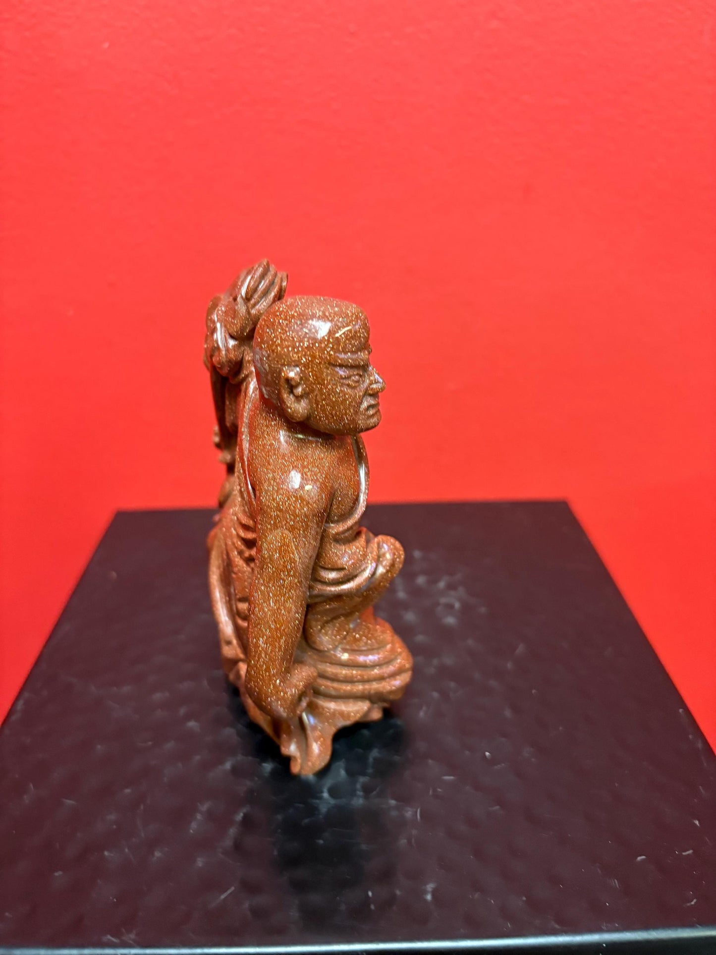 Beautiful antique 5 inch Chinese gold stone figure of a warrior  great condition and very unusual estate piece
