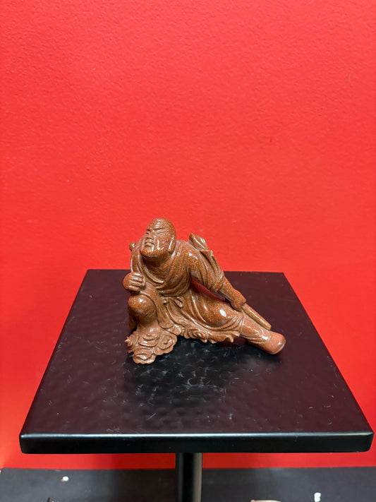 Beautiful antique 4 inch Chinese gold stone figure of a warrior  great condition and very unusual estate piece