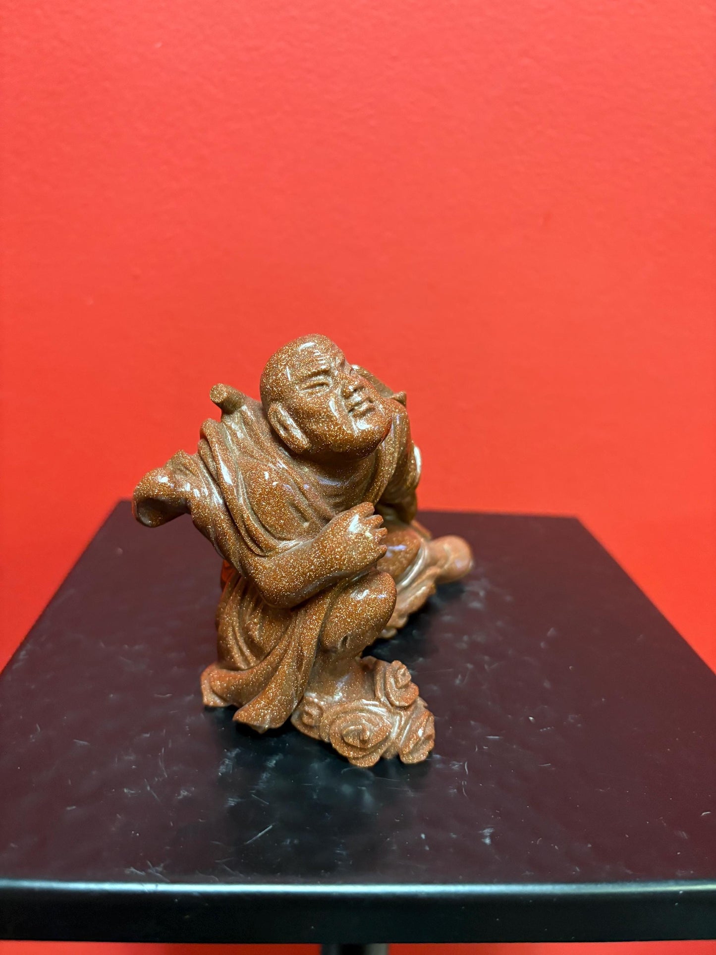 Beautiful antique 4 inch Chinese gold stone figure of a warrior  great condition and very unusual estate piece