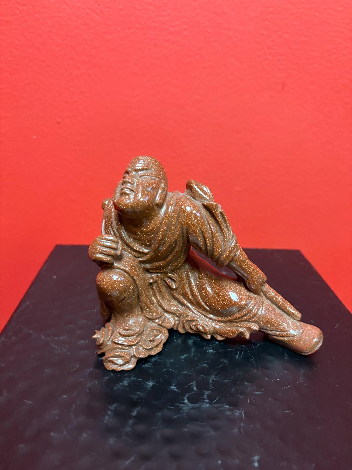 Beautiful antique 4 inch Chinese gold stone figure of a warrior  great condition and very unusual estate piece