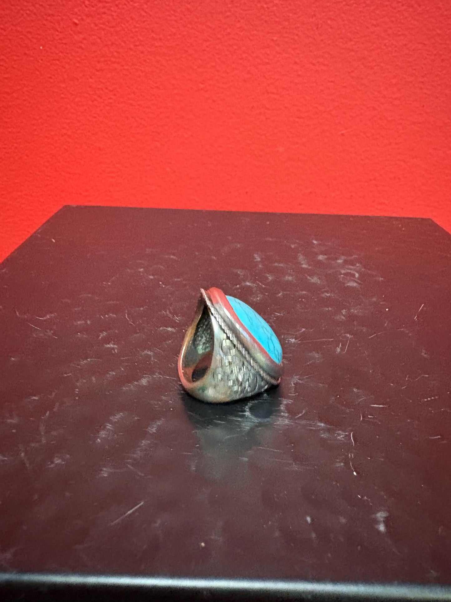 Lovely silver metal and turquoise ring - great look size 6  not valuable  low price