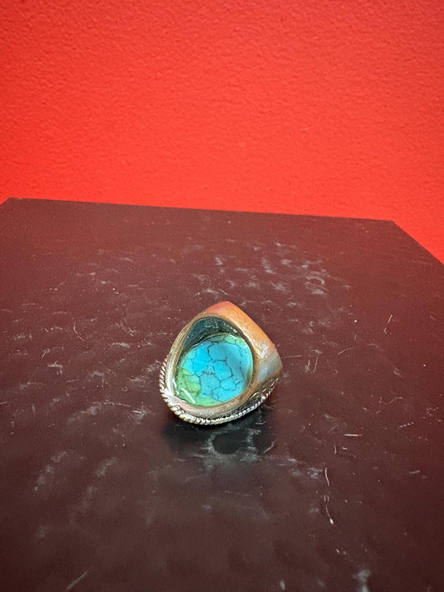 Lovely silver metal and turquoise ring - great look size 6  not valuable  low price