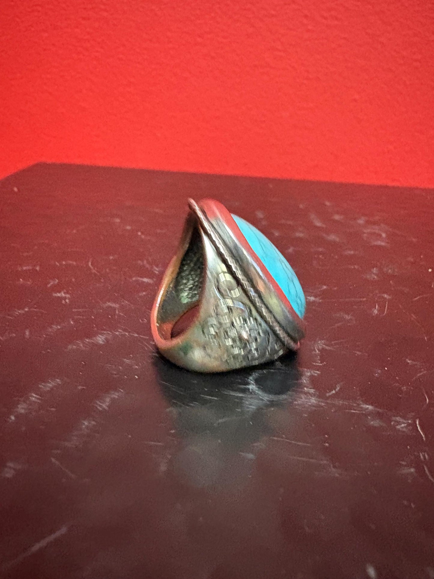 Lovely silver metal and turquoise ring - great look size 6  not valuable  low price