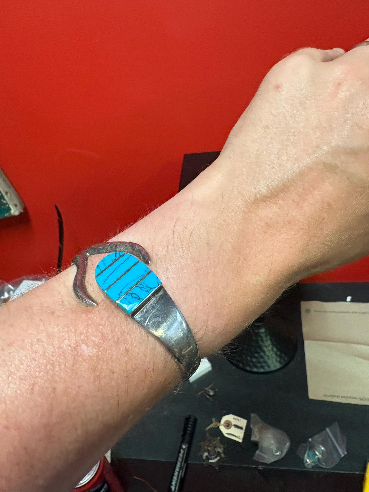 Absolutely stunning very heavy Navajo 930 sterling and turquoise bracelet  opens up and 2 1/2 inches wide when closed  wow - masterpiece