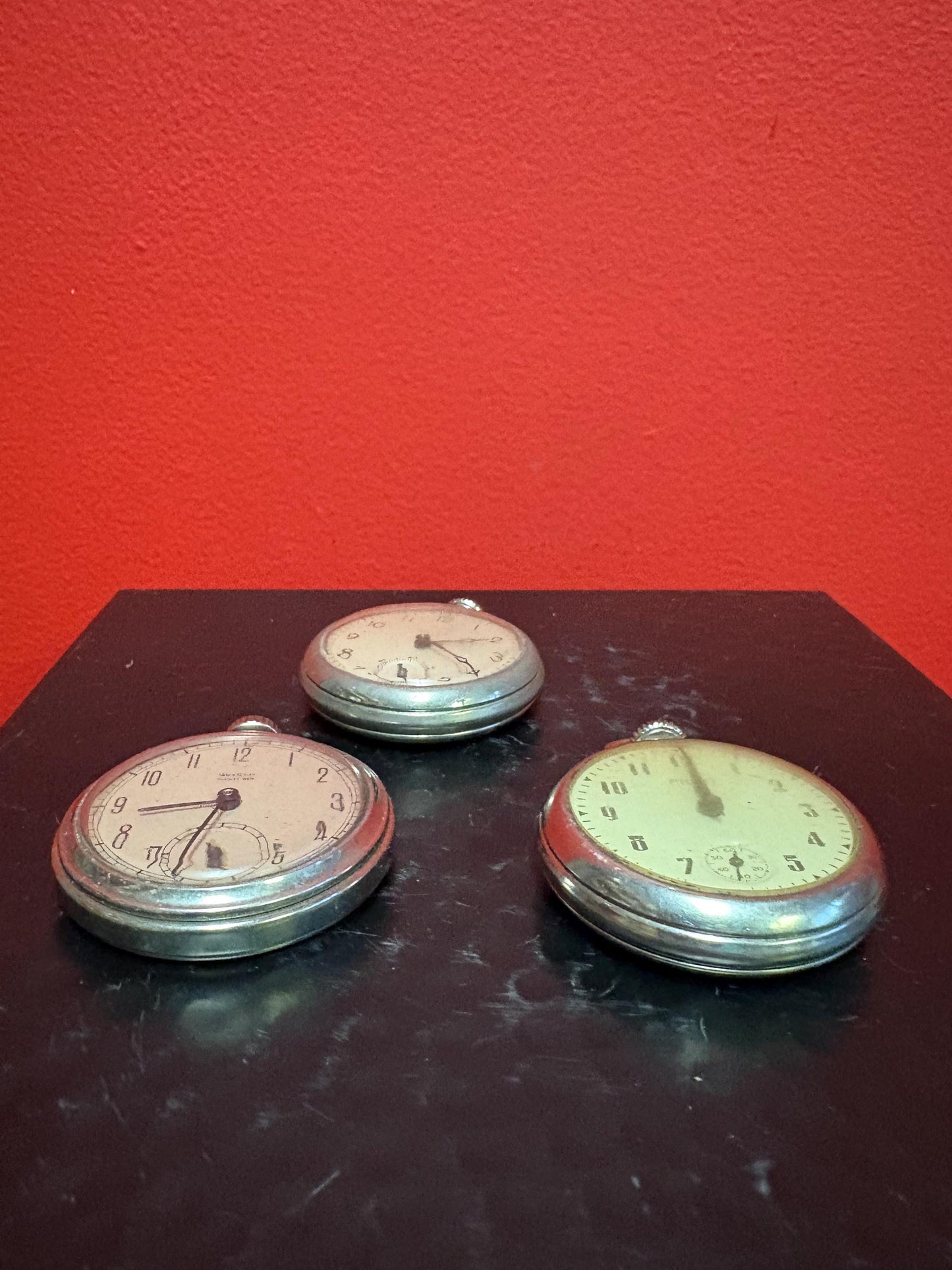 Three pocket watches  all as is  you open them and you fix them for a great deal