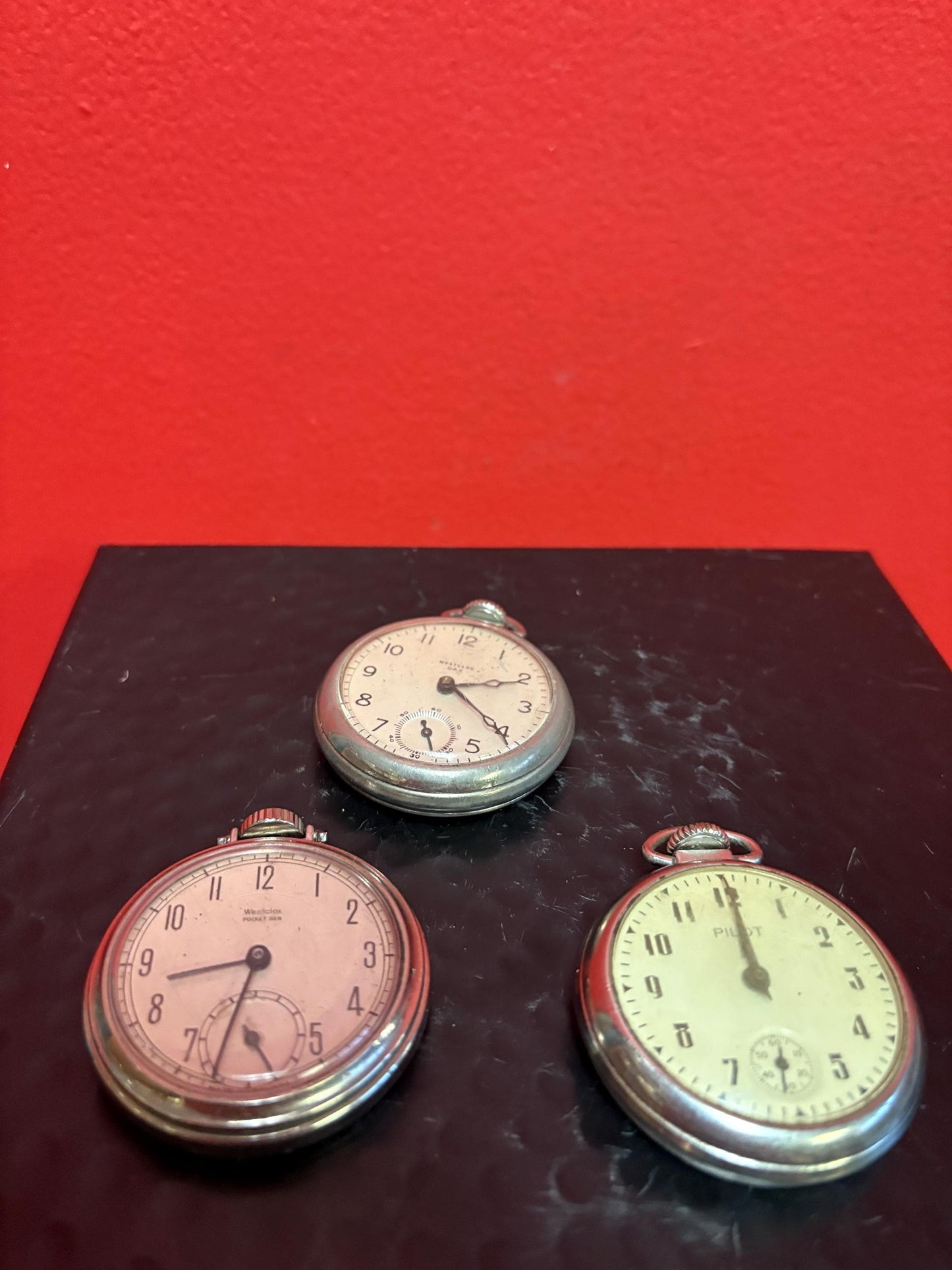 Three pocket watches  all as is  you open them and you fix them for a great deal
