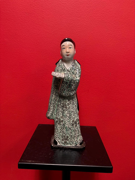 Very cool 10 inch Chinese porcelain statue  great polychrome colours