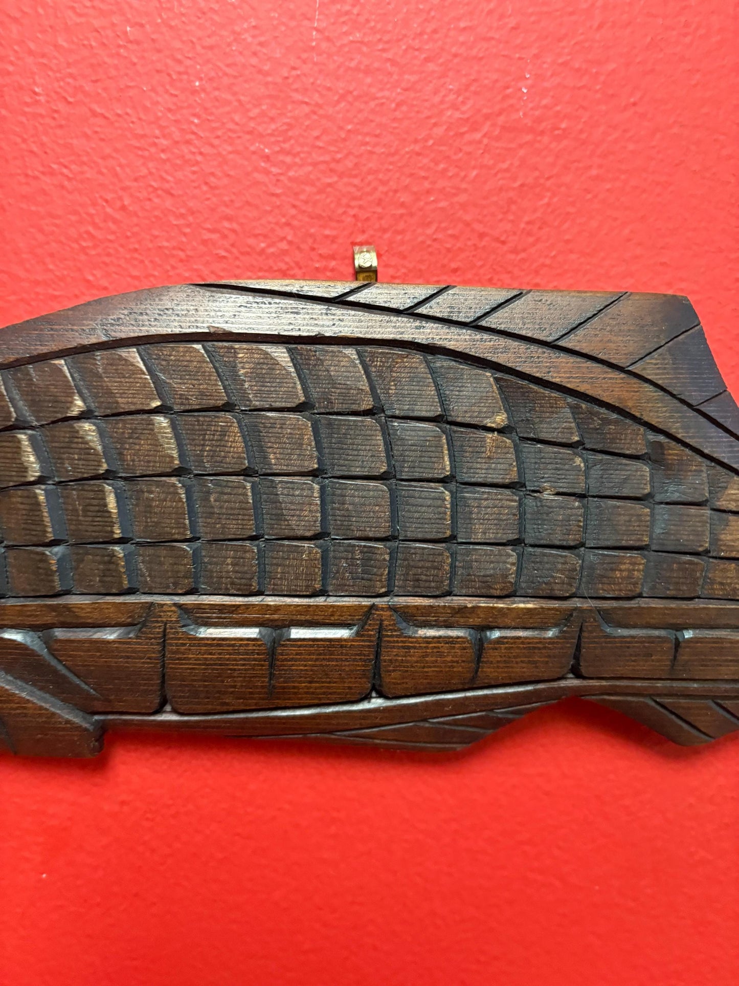 Stunning indigenous First Nations Pacific Northwest coast 18 by 4 inch wide detailed stained cedar salmon by Andrew Edwards - wow