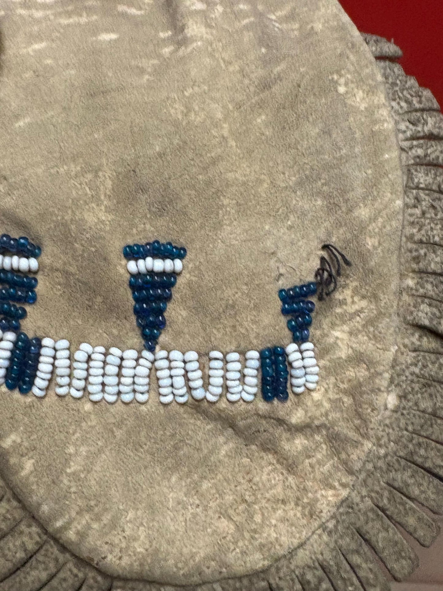 Beautiful antique beaded and leather 18 inch long indigenous first nation pacific  West Coast medicine bag slight damage