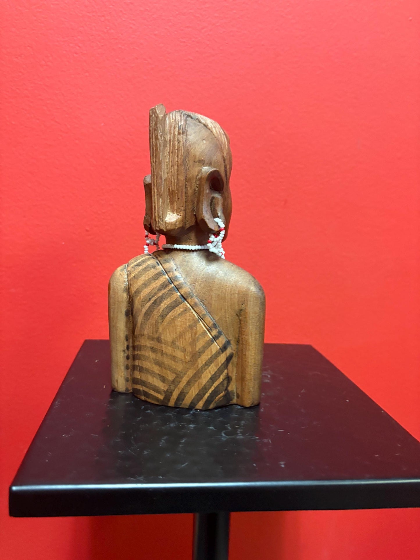 Beautiful old African statue with beaded shell necklace  7 inches high  great imagery  perfect gift