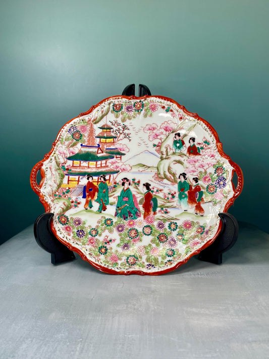 Antique Japanese Chinoiserie Hand Painted Traditional Geisha Girl Plate