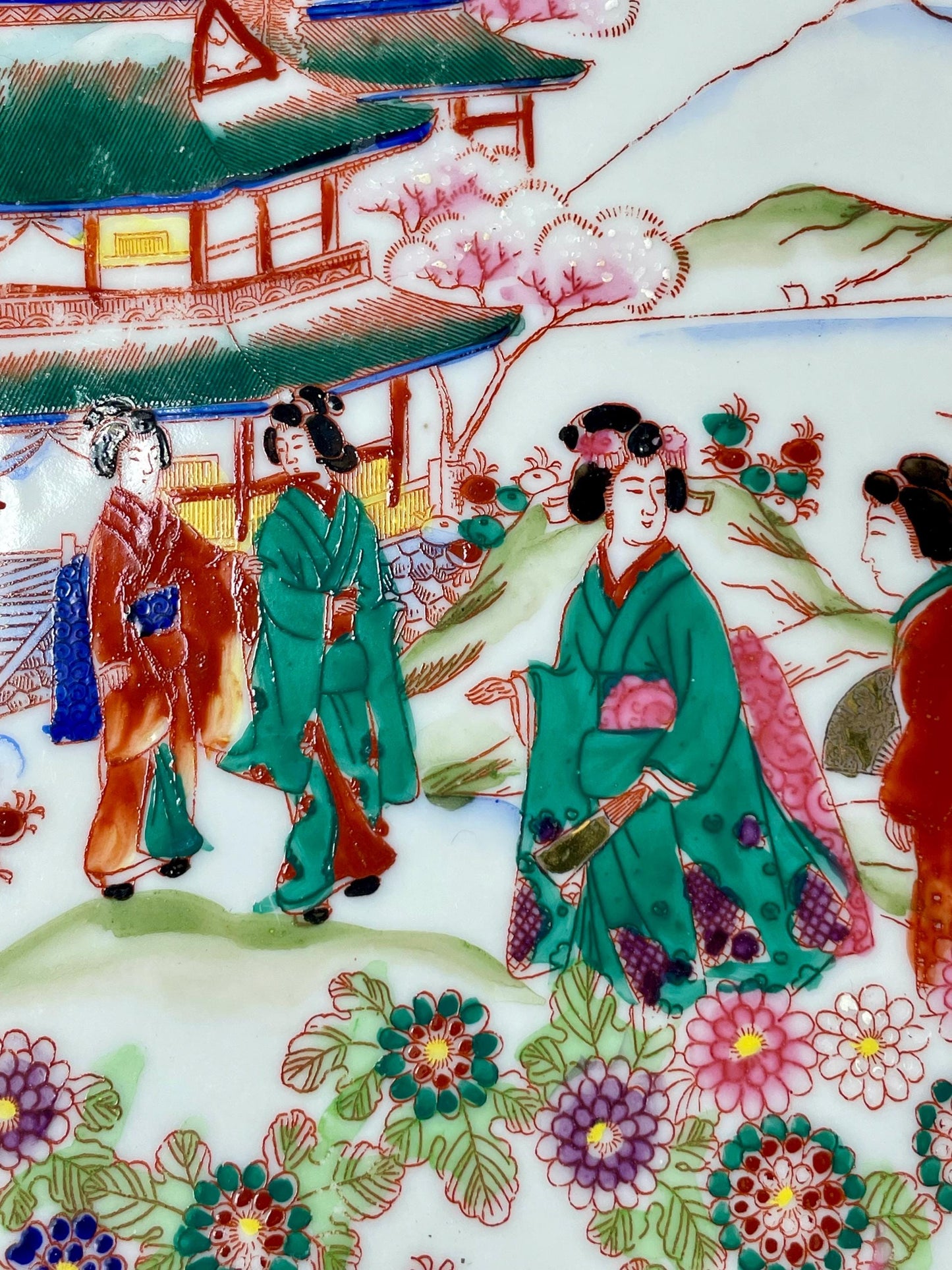 Antique Japanese Chinoiserie Hand Painted Traditional Geisha Girl Plate