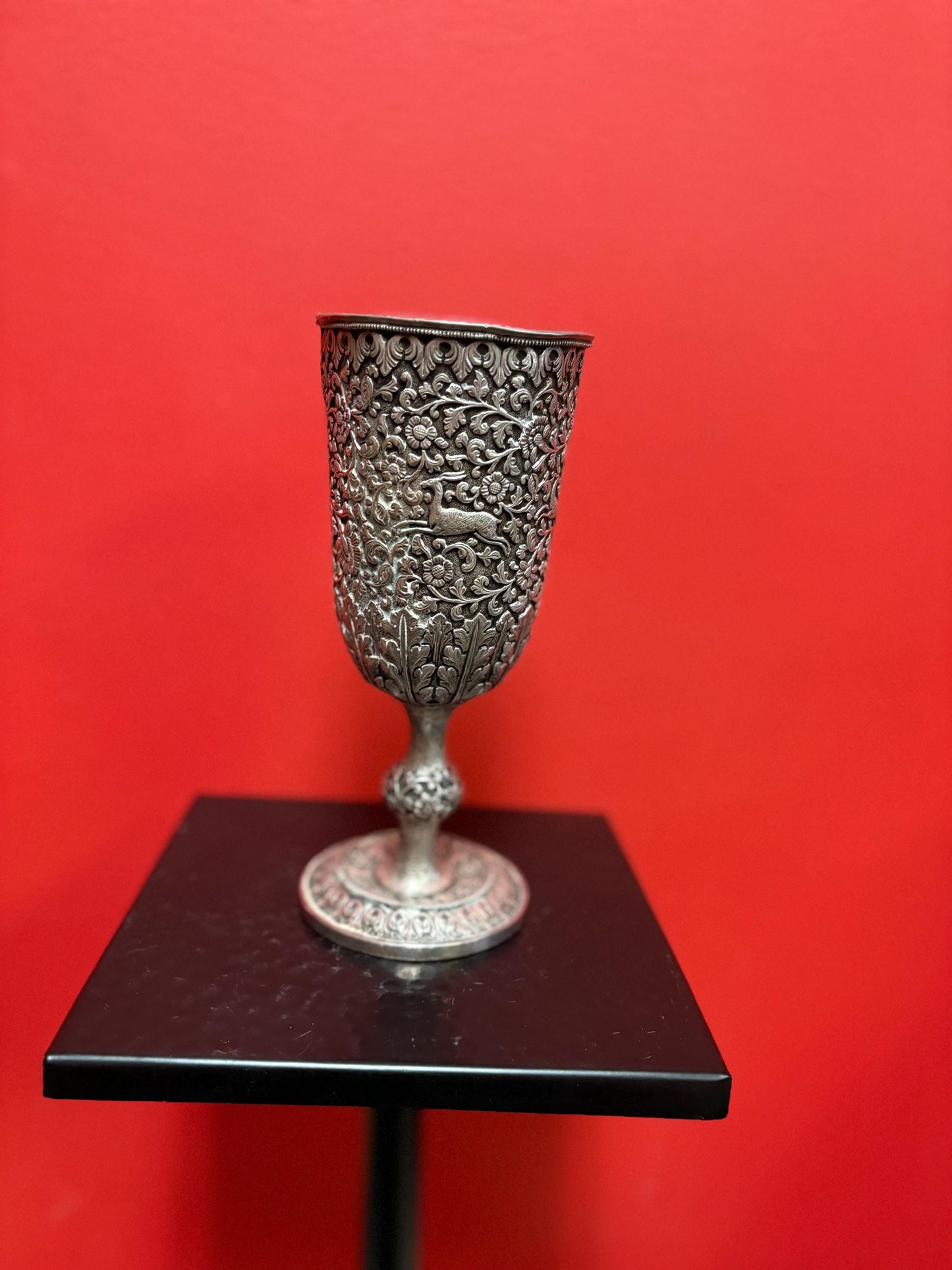 Stunning solid silver tested Indian Raj goblet chalice with beautiful detailing - 8 inches tall and 480 g see photos - masterpiece