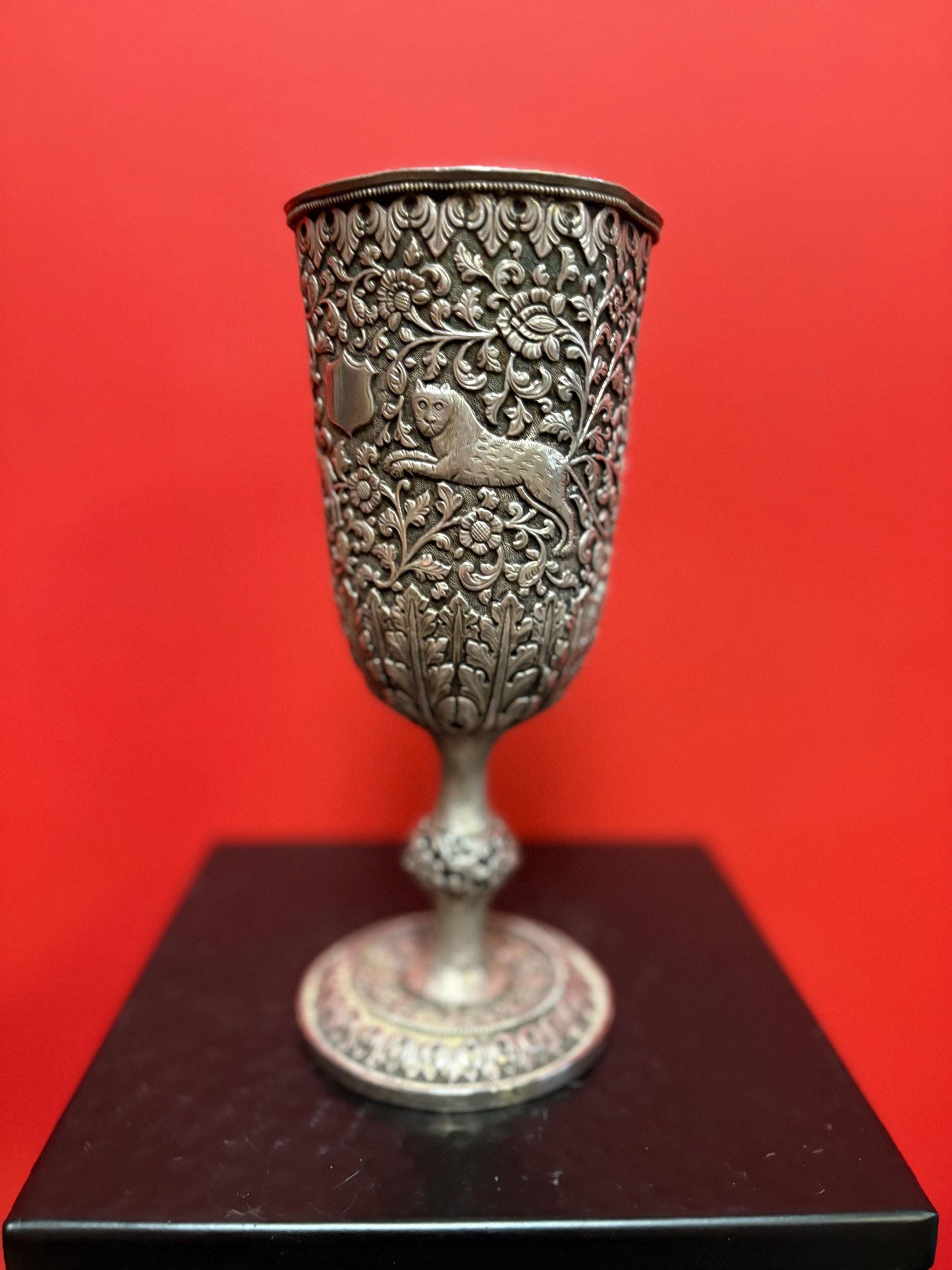 Stunning solid silver tested Indian Raj goblet chalice with beautiful detailing - 8 inches tall and 480 g see photos - masterpiece