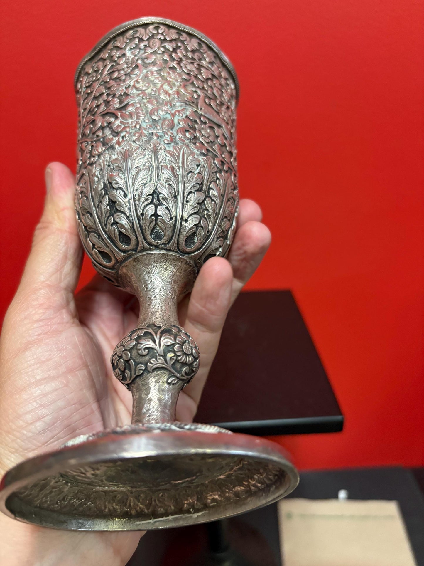 Stunning solid silver tested Indian Raj goblet chalice with beautiful detailing - 8 inches tall and 480 g see photos - masterpiece