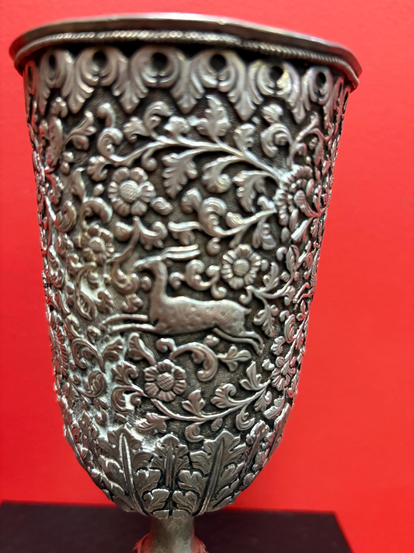 Stunning solid silver tested Indian Raj goblet chalice with beautiful detailing - 8 inches tall and 480 g see photos - masterpiece