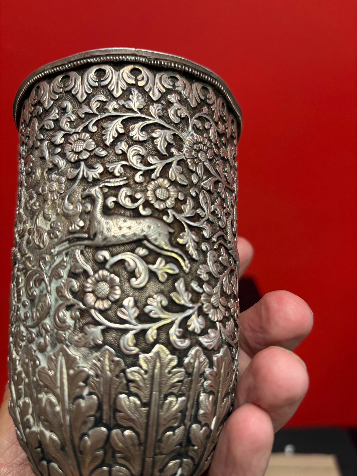 Stunning solid silver tested Indian Raj goblet chalice with beautiful detailing - 8 inches tall and 480 g see photos - masterpiece
