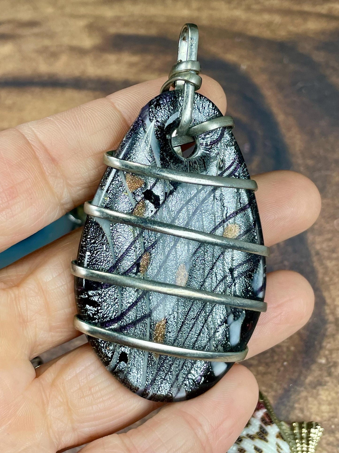 Mixed 7 Pendant Lot  Stone, Shell, Metal and Glass Accents