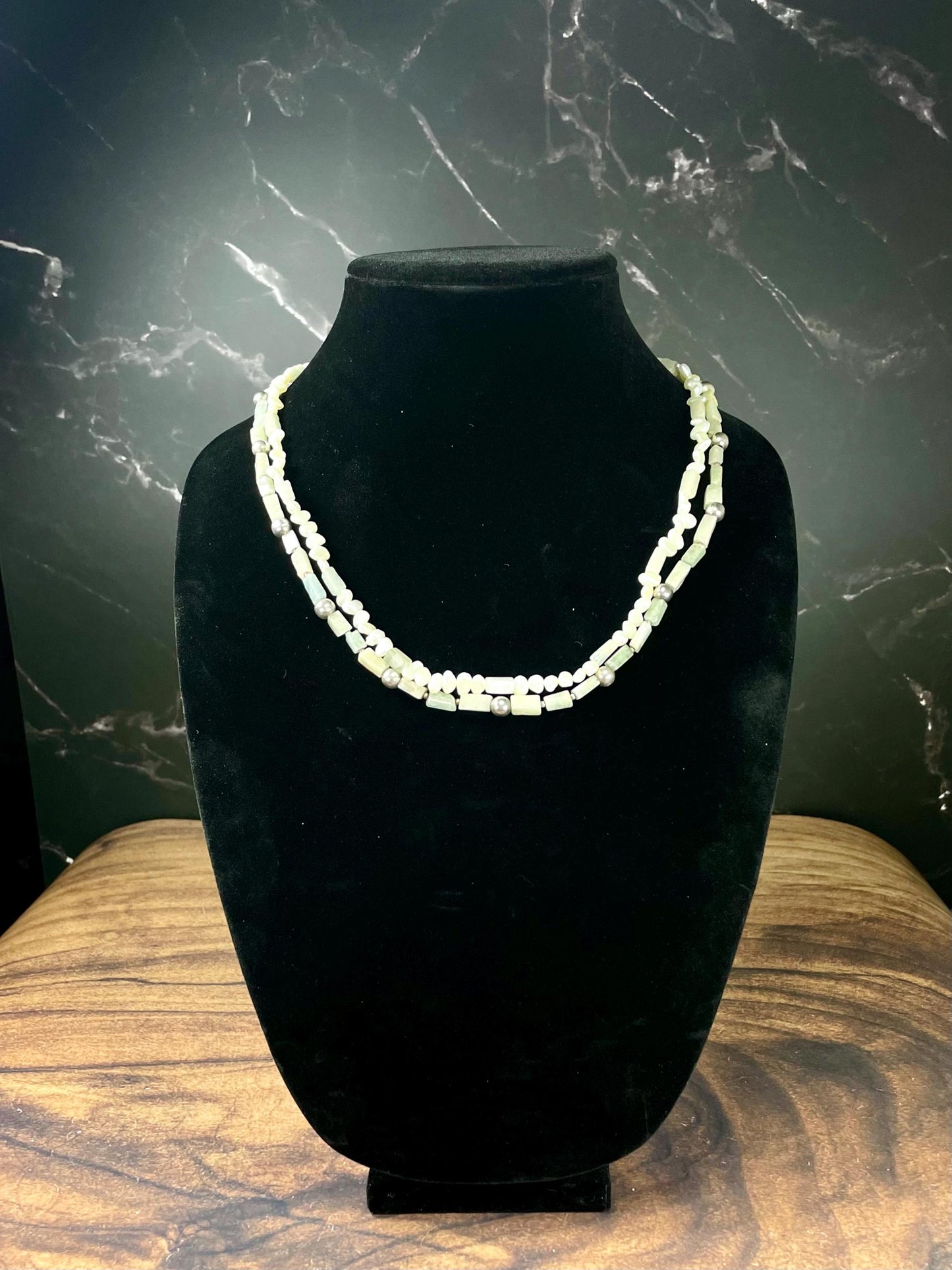 Pearl, Stone & Metal Bead Necklace