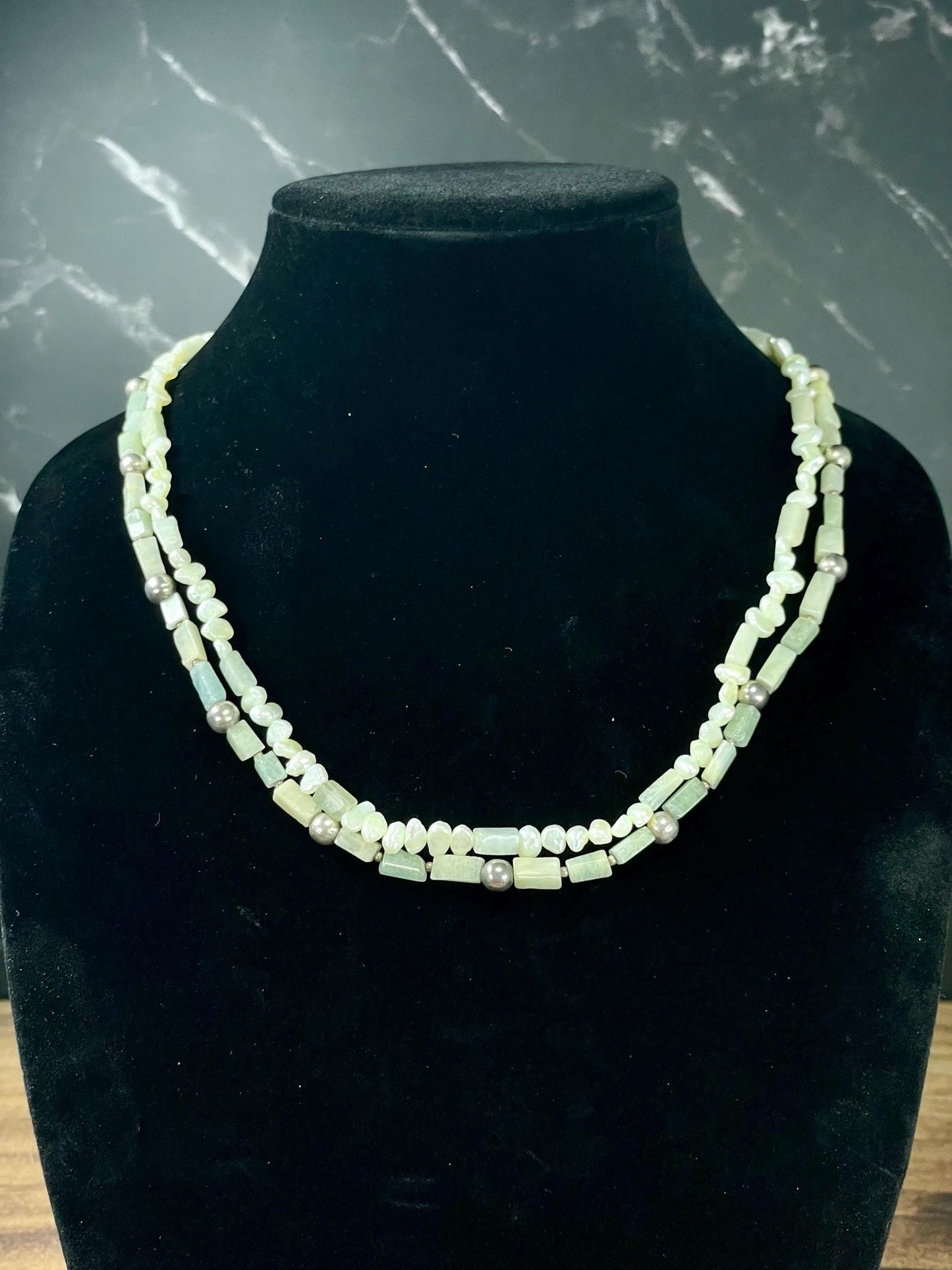 Pearl, Stone & Metal Bead Necklace