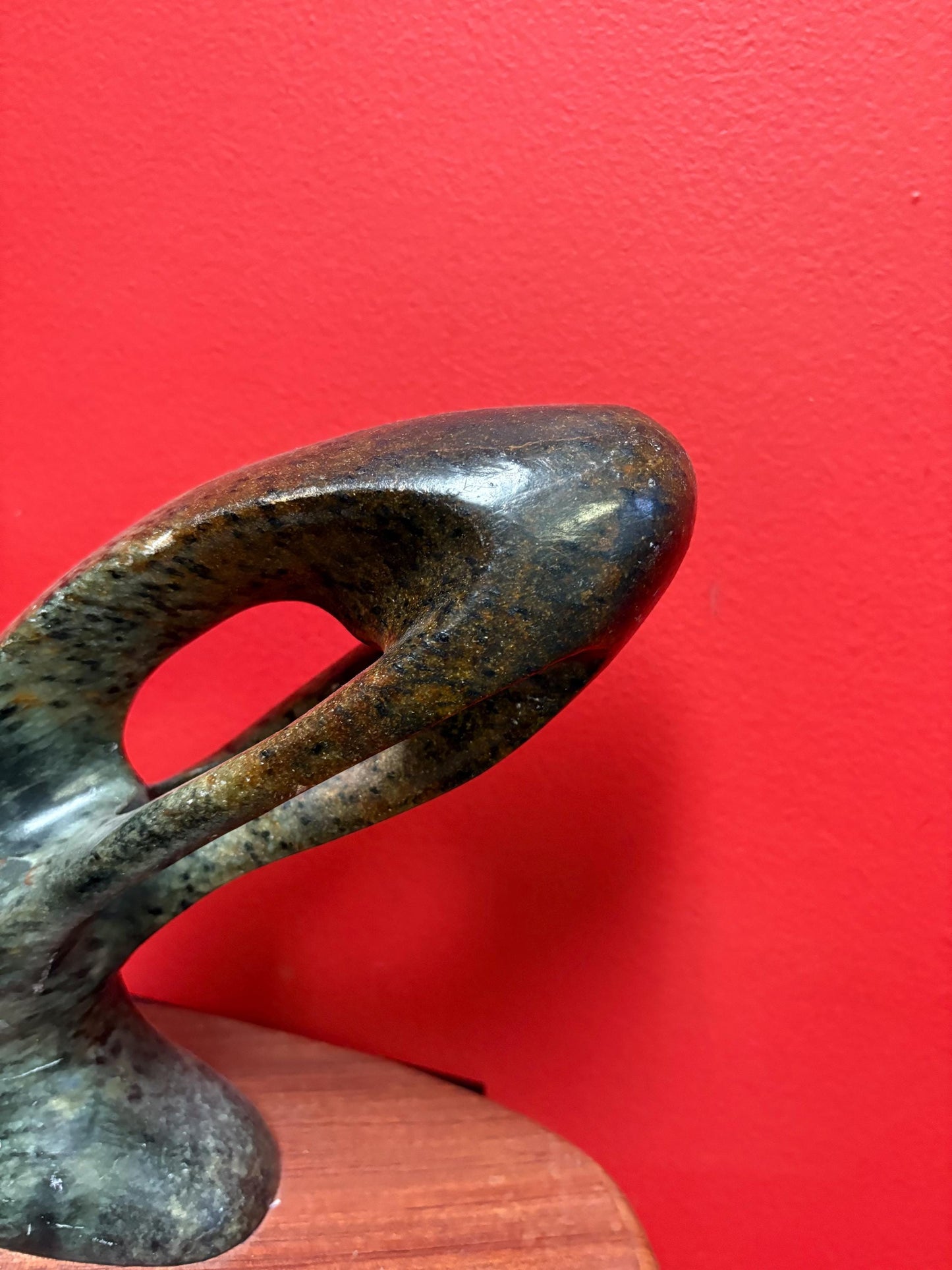 Stunning signed Inuit soapstone phallic statue on wood base    12 x 9 high and truly a wonderful piece of art