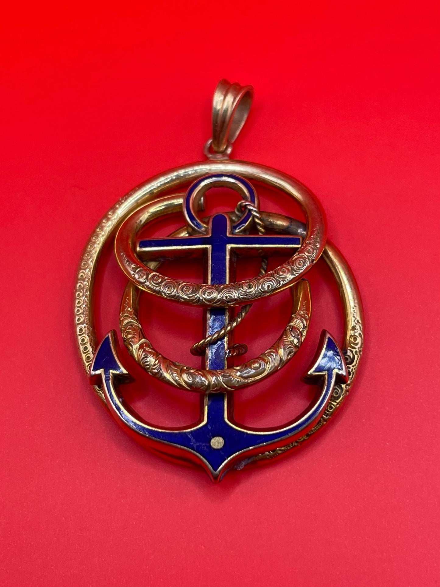 Stunning antique 14k Gold Enamel Pendant - B