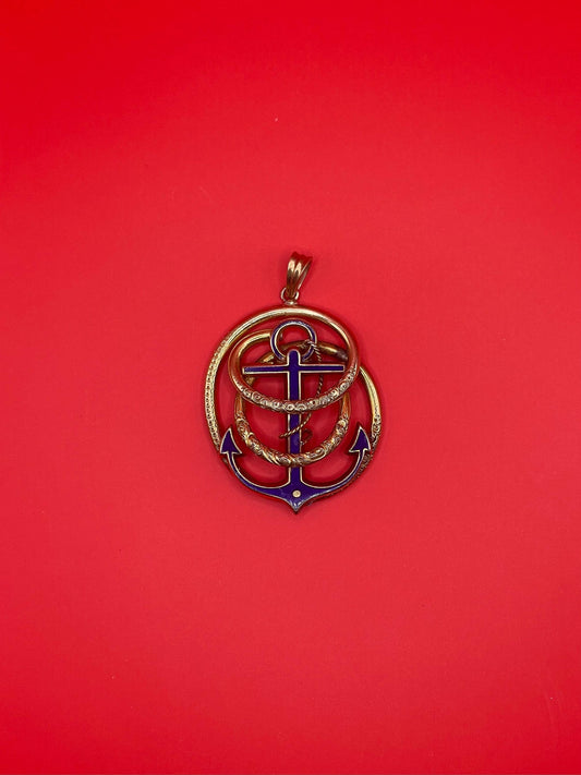 Stunning antique 14k Gold Enamel Pendant - B