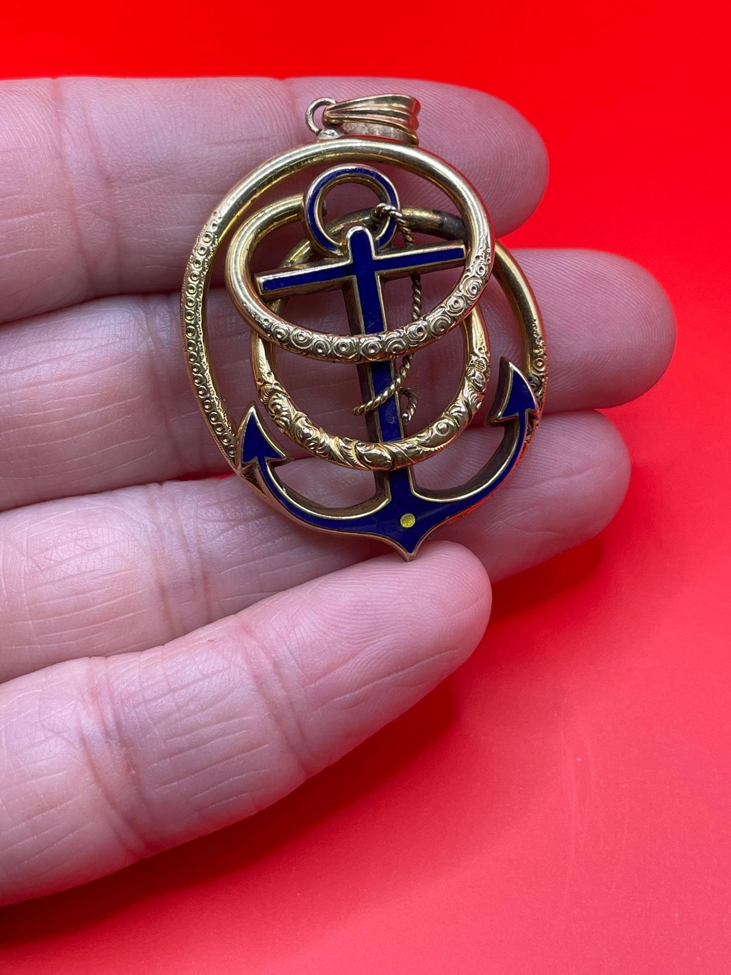 Stunning antique 14k Gold Enamel Pendant - B