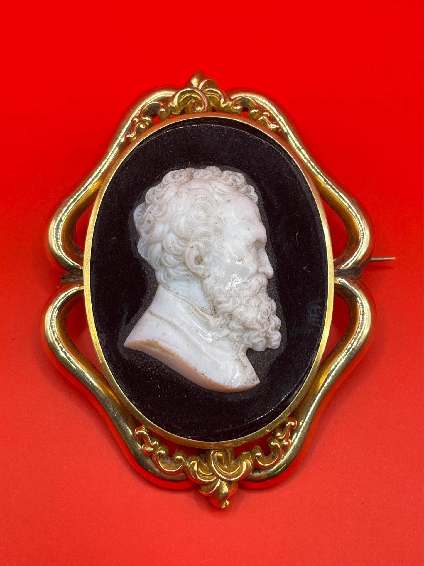 Gold Hardstone Cameo Pendant Brooch -B