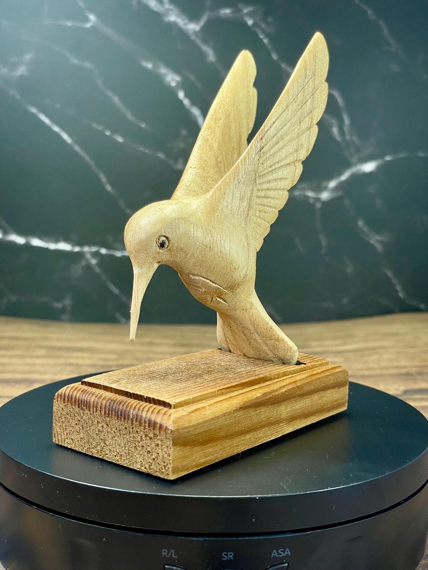 Carved Cedar Hummingbird on Stand