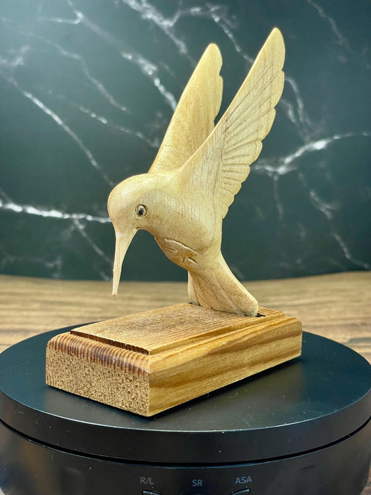 Carved Cedar Hummingbird on Stand