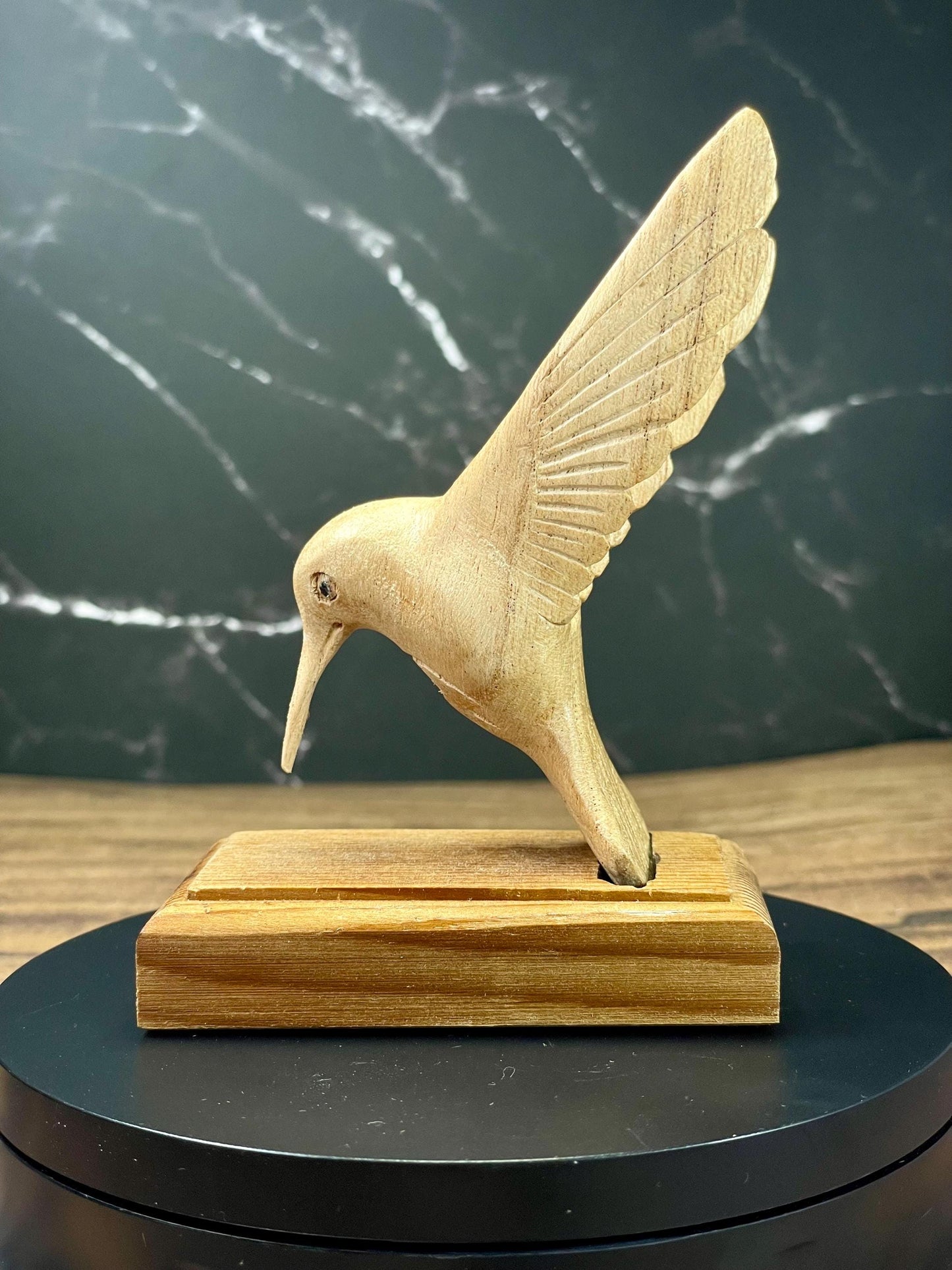 Carved Cedar Hummingbird on Stand