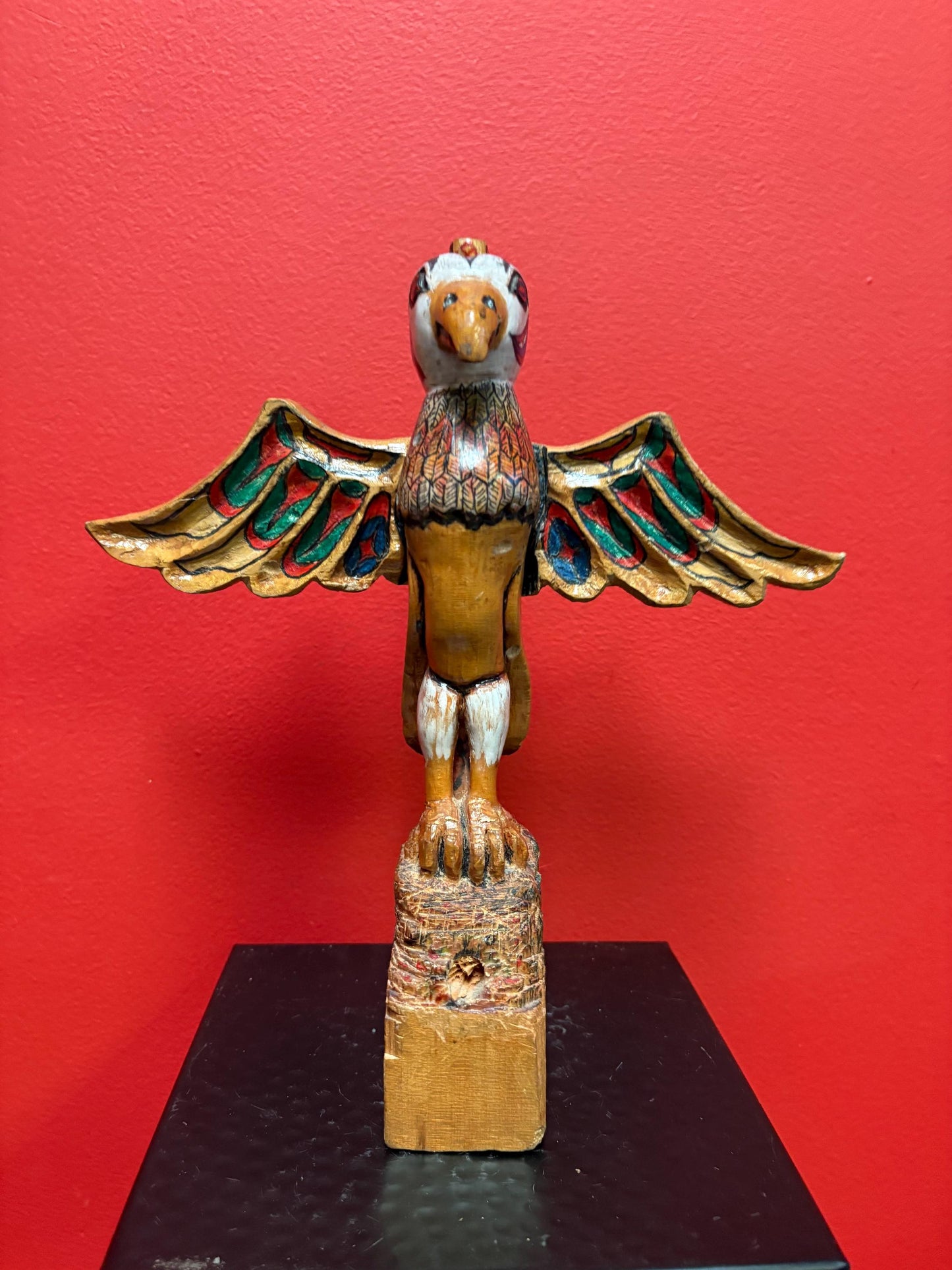 Fabulous older primitive indigenous first nations Pacific Northwest coast Eagle totem pole - 11 inches by 10 inches  rare and great value