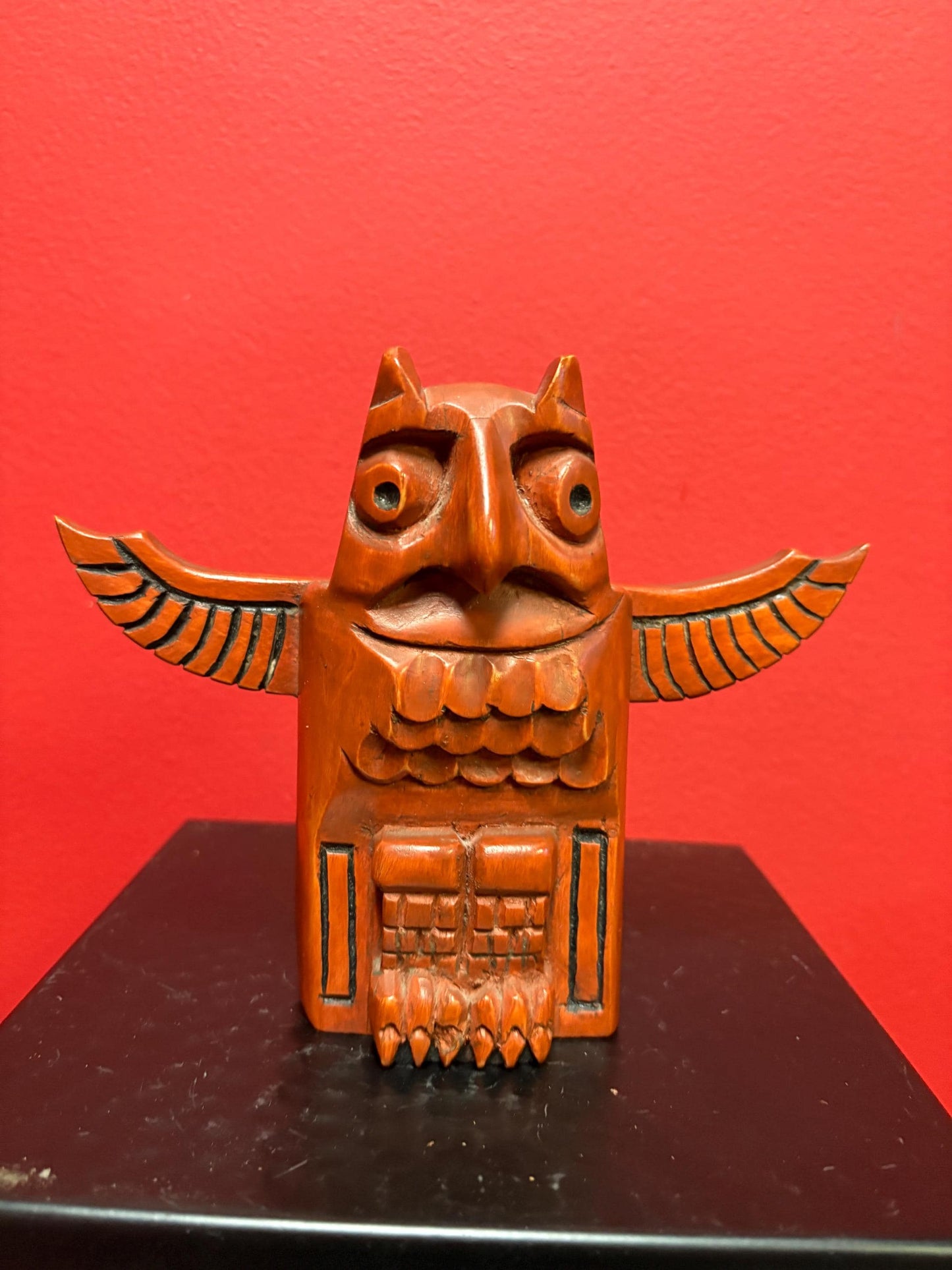Amazing 6 inch tall indigenous first nation pacific  north West Coast well detailed signed owl statue  great value