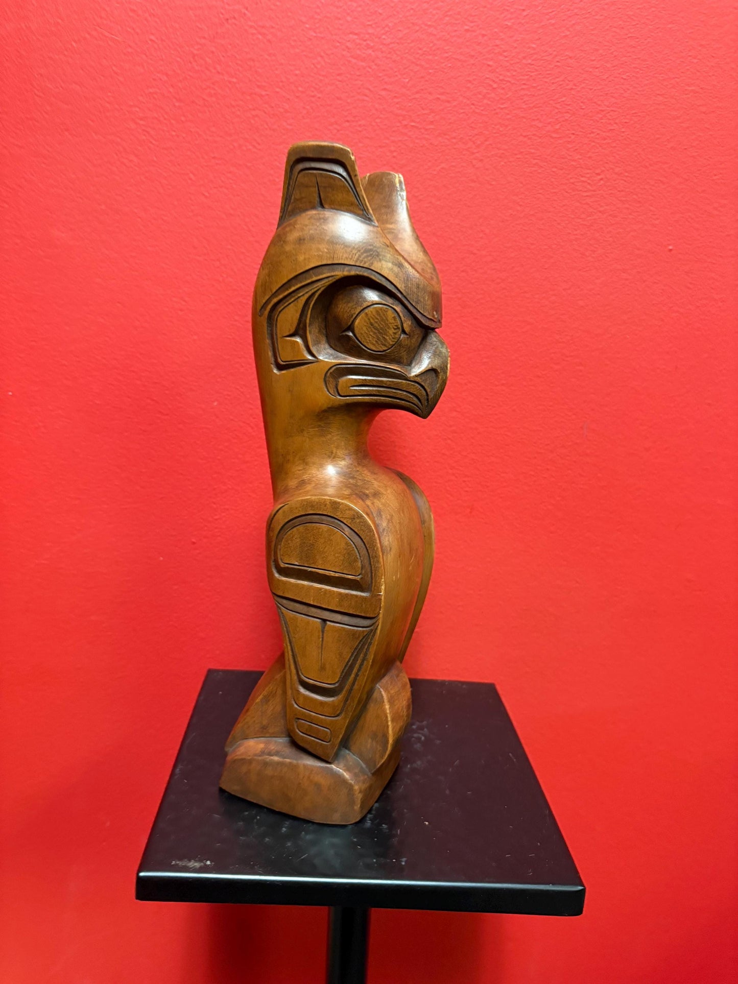 Beautiful indigenous first nation Pacific north West Coast 12 inch cedar eagle totem  by Doug Harper   with as is ear  wow -