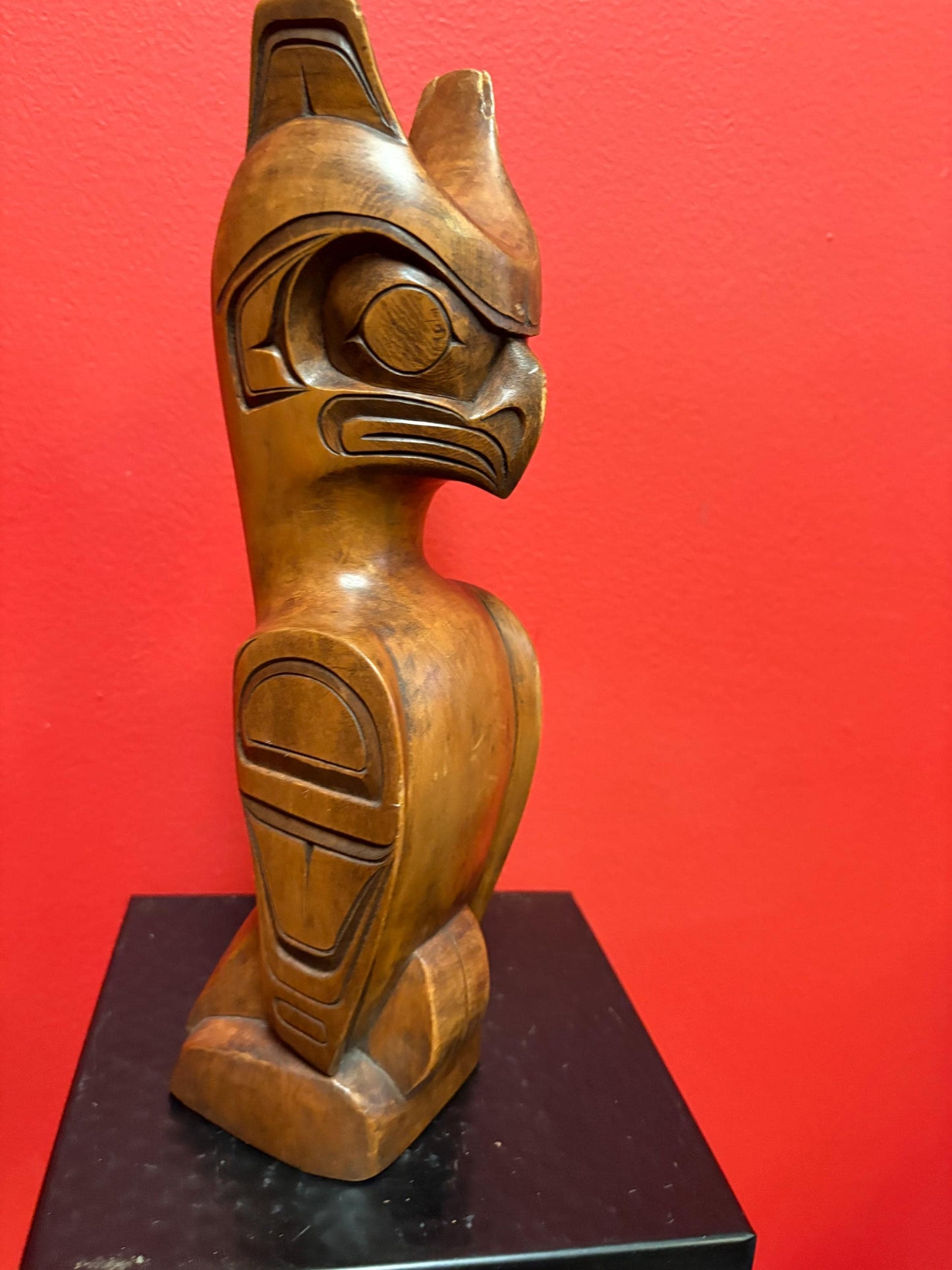Beautiful indigenous first nation Pacific north West Coast 12 inch cedar eagle totem  by Doug Harper   with as is ear  wow -