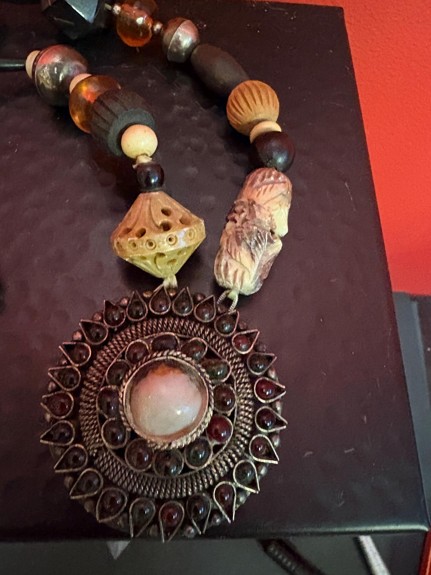 Most amazing Persian necklace with Amber silver horn and many other pieces  approximately 20 inches long with 2 inch pendant- wow