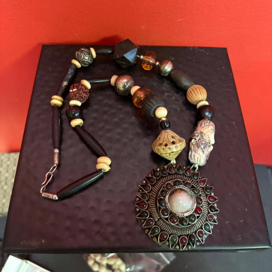 Most amazing Persian necklace with Amber silver horn and many other pieces  approximately 20 inches long with 2 inch pendant- wow