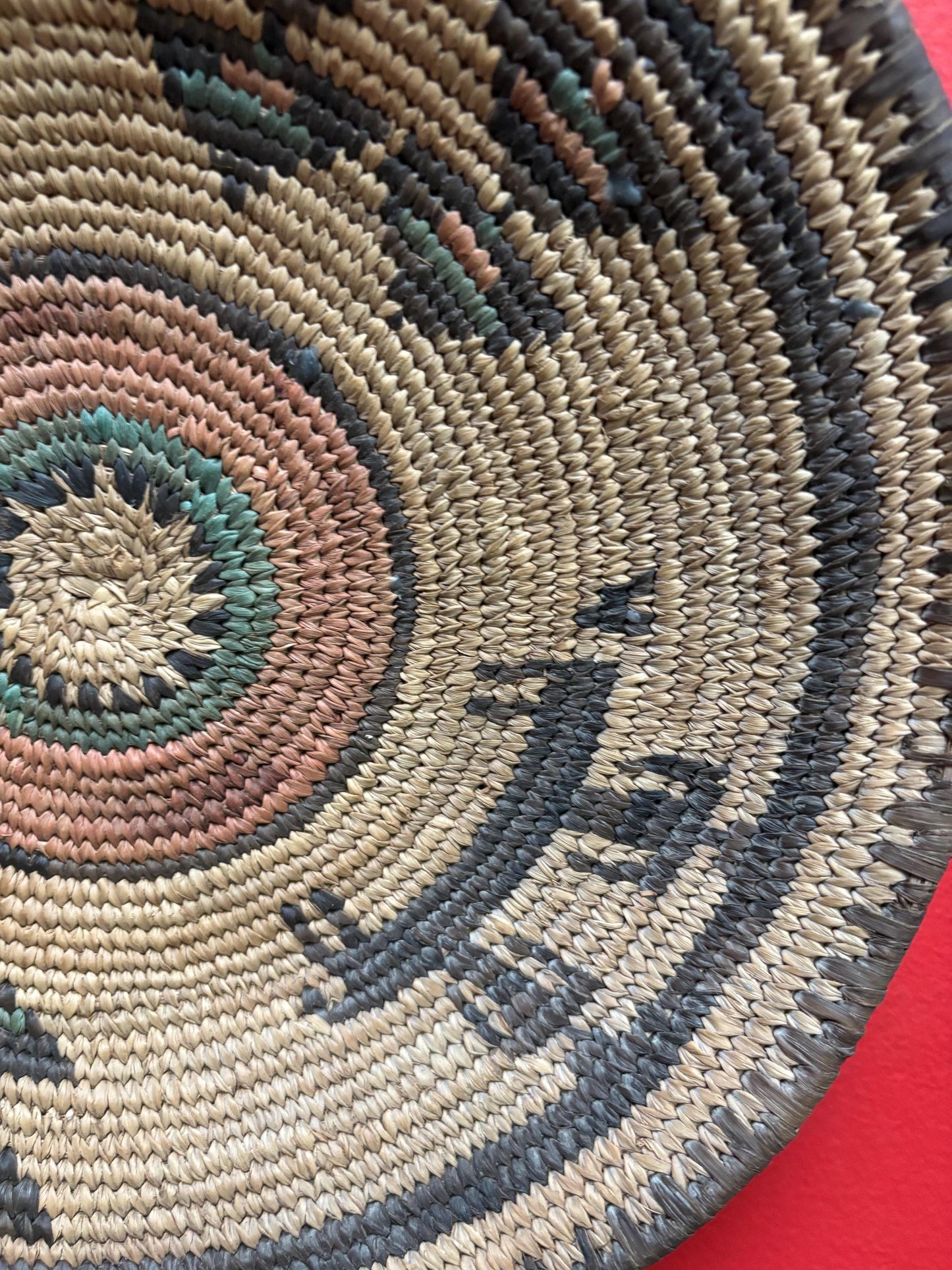 Very rare antique Navajo weaved basket bowl in amazing condition  great imagery  12 inches across