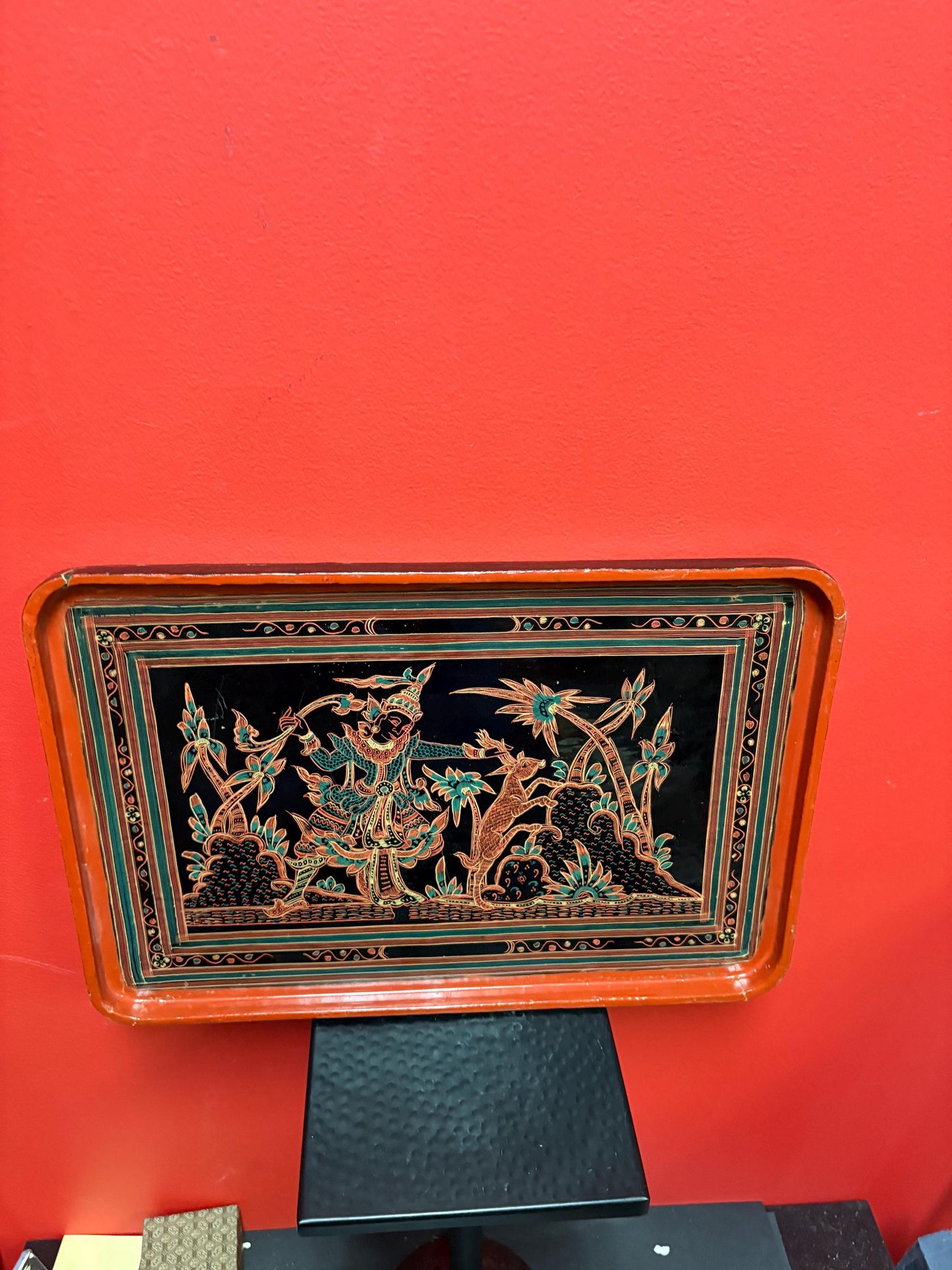 Fabulous antique Burmese lacquer tray in wonderful condition  18 x 12 inches  incredible to use or gift