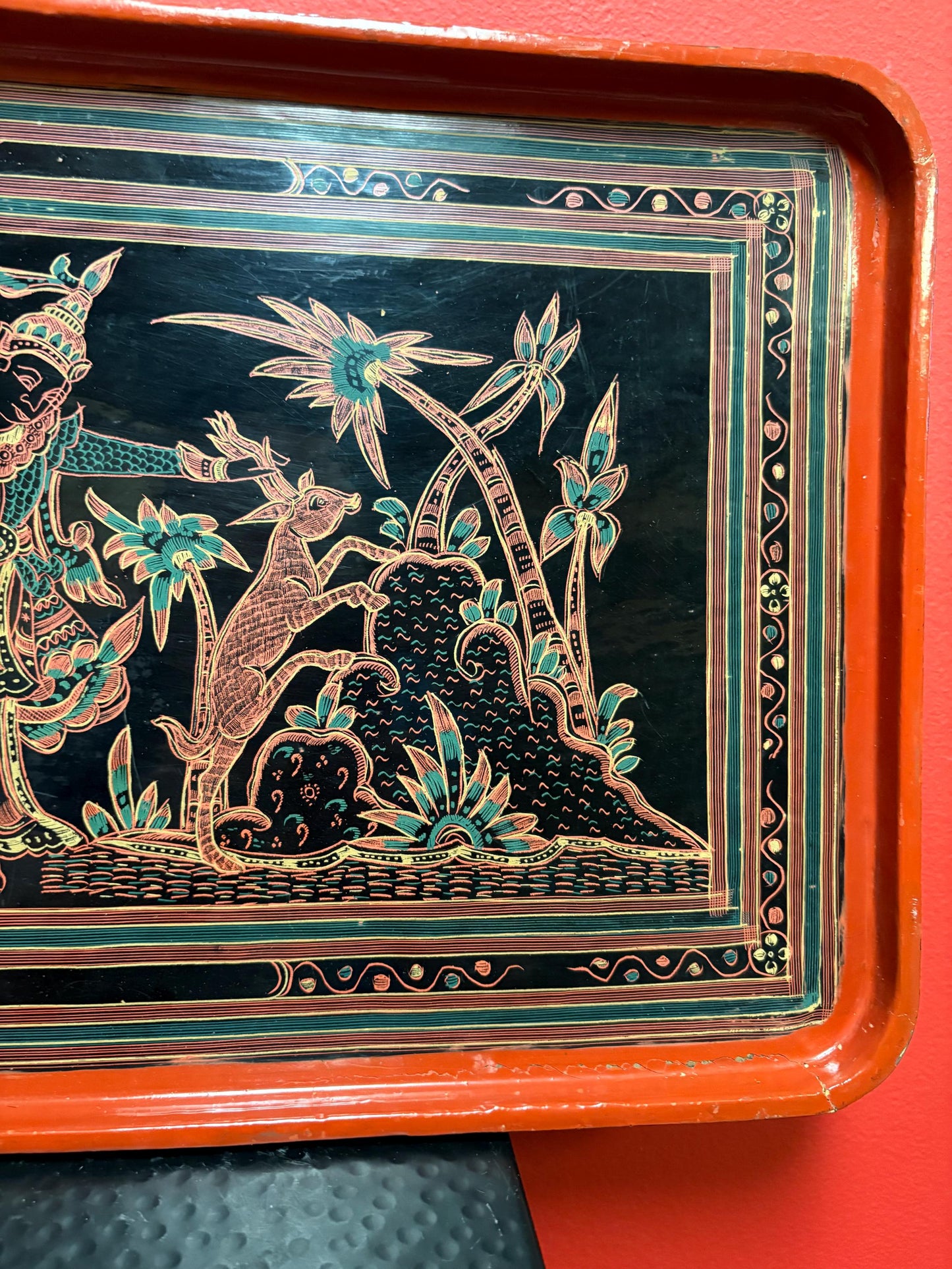 Fabulous antique Burmese lacquer tray in wonderful condition  18 x 12 inches  incredible to use or gift