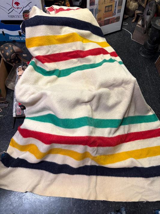 Beautiful authentic antique  4 point HBC Hudson Bay wool blanket  approximately 90 x 72 wide in very good condition  very hard to get -