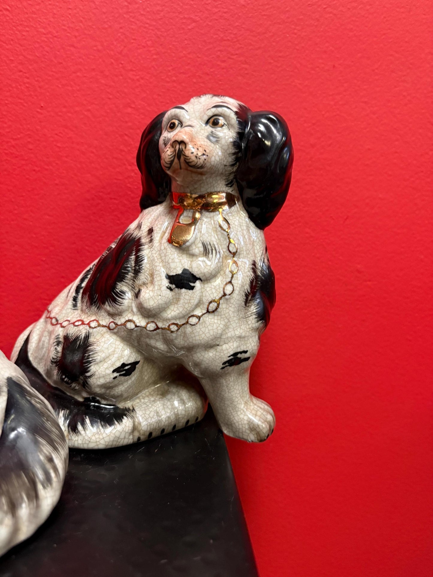 Beautiful 10 inch antique Staffordshire English spaniel dogs in mint condition  lovely subject and unusual  great pair